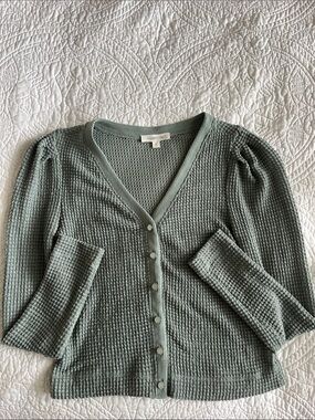 Shabby Chic Sage Green Waffle Knit Button-Front Cardigan